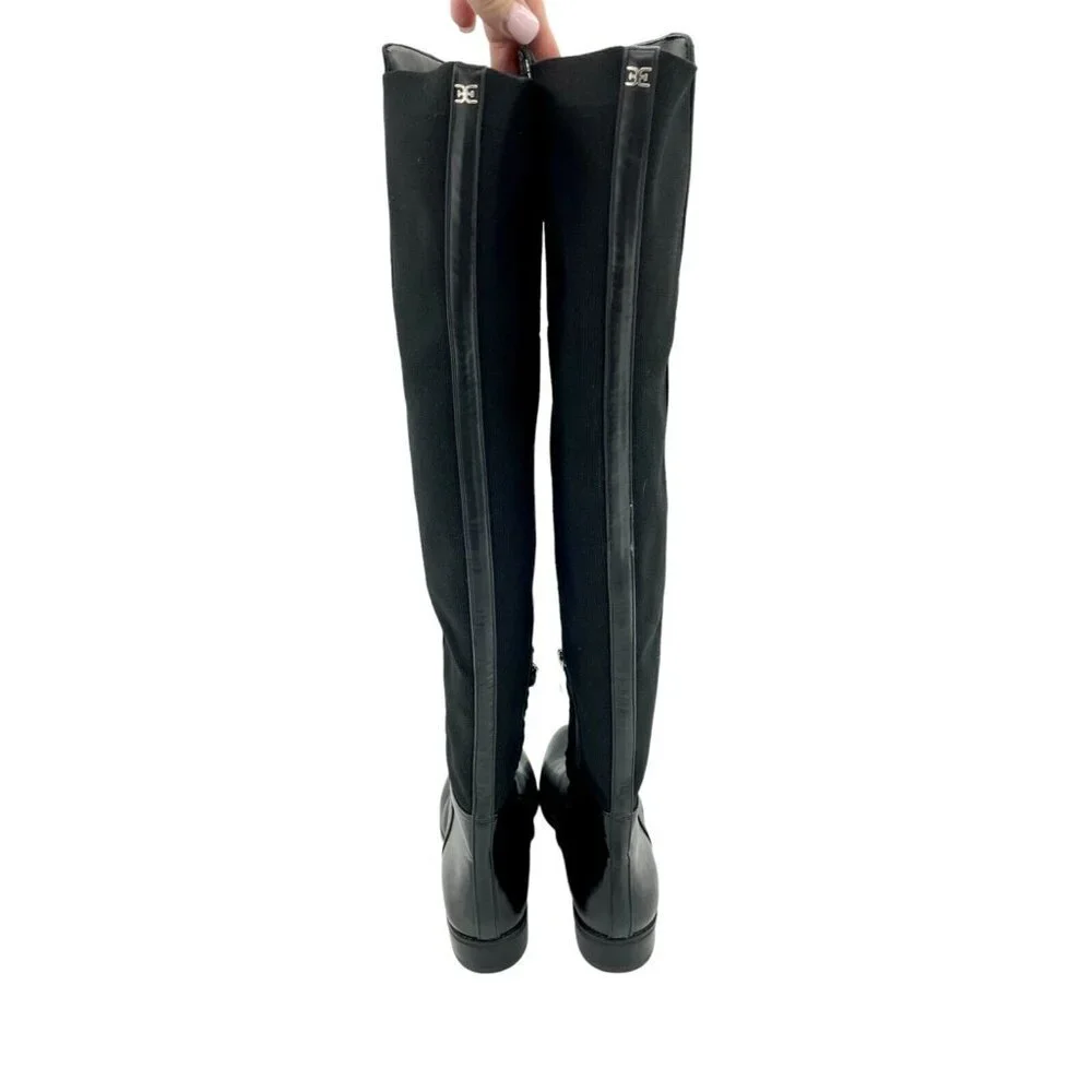 Sam Edelman Pam Black Leather Stretch Back Over the Knee Black Boot 7.5 New
